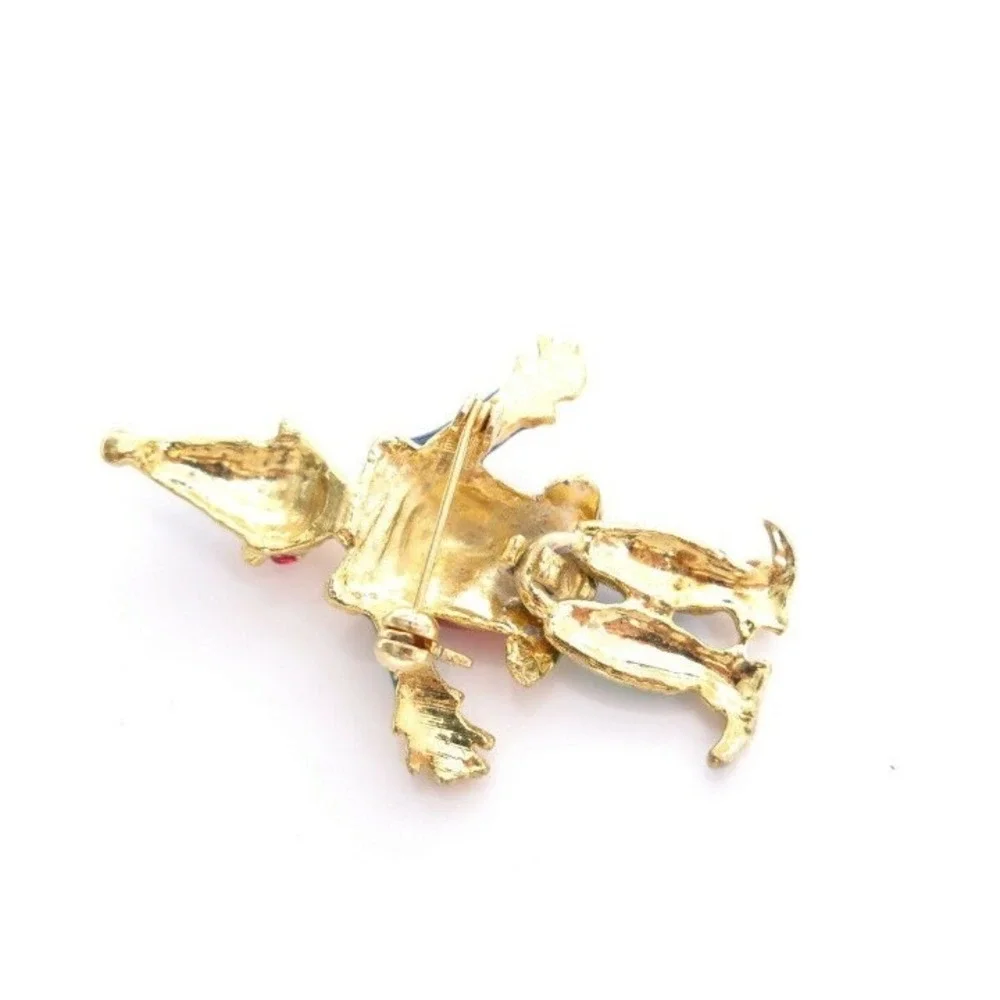 Vintage‎ Articulated Enamel Rhinestone Gold toned CLOWN Pin